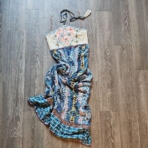 Flying Tomato Boho Maxi Dress With Blue and White Textured Print